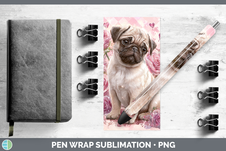 Pug Dogs 02 Checker Valentine Pen Wrap Sublimation Design