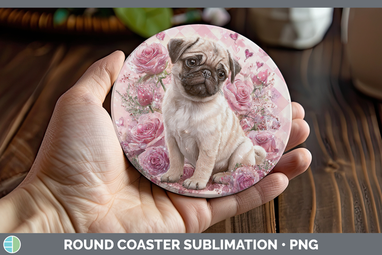 Pug Dogs 02 Checker Valentine Round Coaster Sublimation Desi