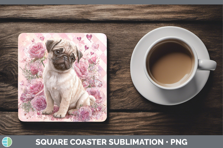 Pug Dogs 02 Checker Valentine Square Coaster Sublimation Des