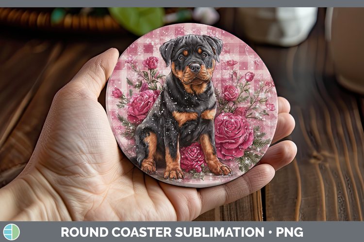 Rottweiler Dogs 02 Checker Valentine Round Coaster Sublimati