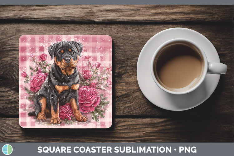 Rottweiler Dogs 02 Checker Valentine Square Coaster Sublimat