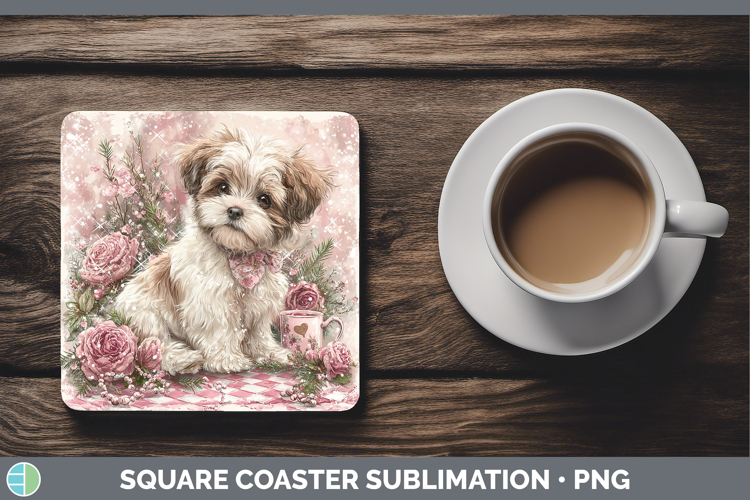 Shih Tzu Dogs 02 Checker Valentine Square Coaster Sublimatio
