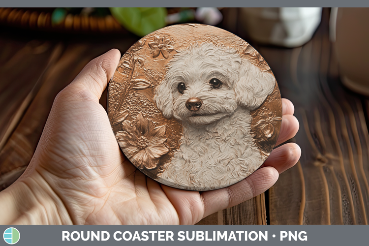 Dogs 02 Copper Relief Bichon Frise Round Coaster Sublimation
