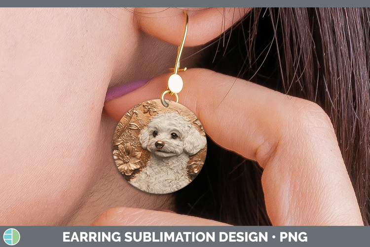 Dogs 02 Copper Relief Bichon Frise Round Earrings Sublimatio