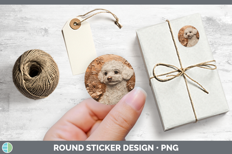 Dogs 02 Copper Relief Bichon Frise Stickers | Round Labels D