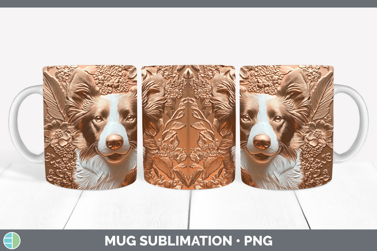 Dogs 02 Copper Relief Border Collie Mug Wrap Sublimation Cof