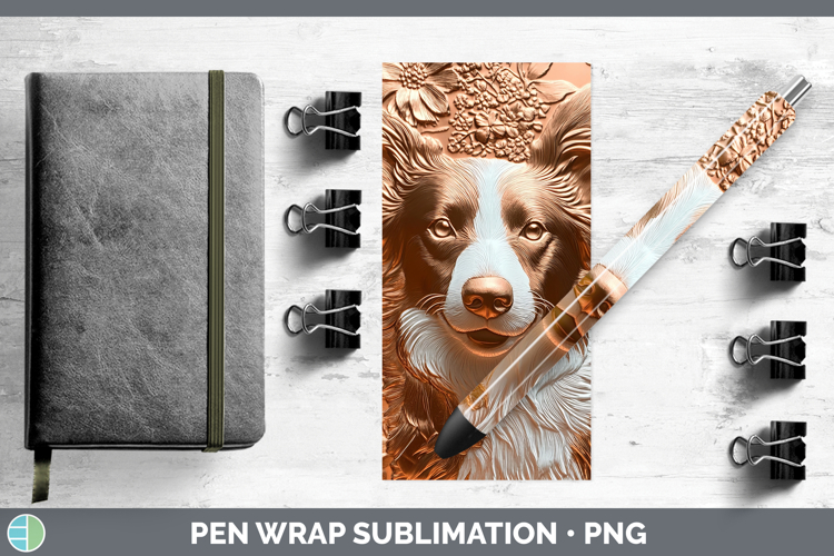 Dogs 02 Copper Relief Border Collie Pen Wrap Sublimation Pen