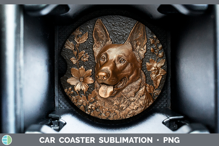 Dogs 02 Copper Relief German Shepherd Car Coaster Sublimatio
