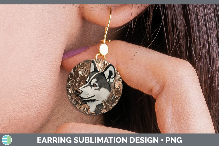 Dogs 02 Copper Relief Husky Round Earrings Sublimation Earri