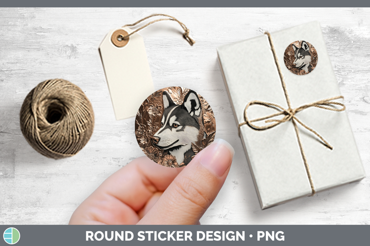 Dogs 02 Copper Relief Husky Stickers | Round Labels Designs