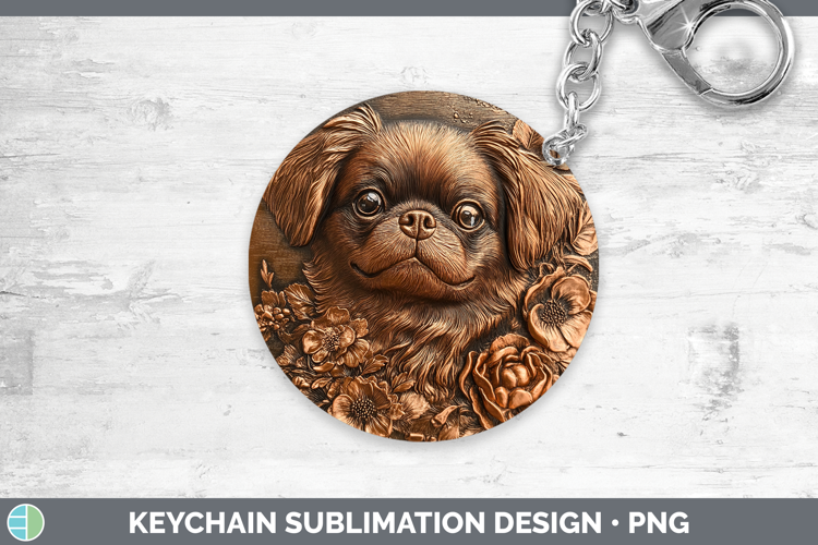 Dogs 02 Copper Relief Pekingese Keychain Sublimation Keyring