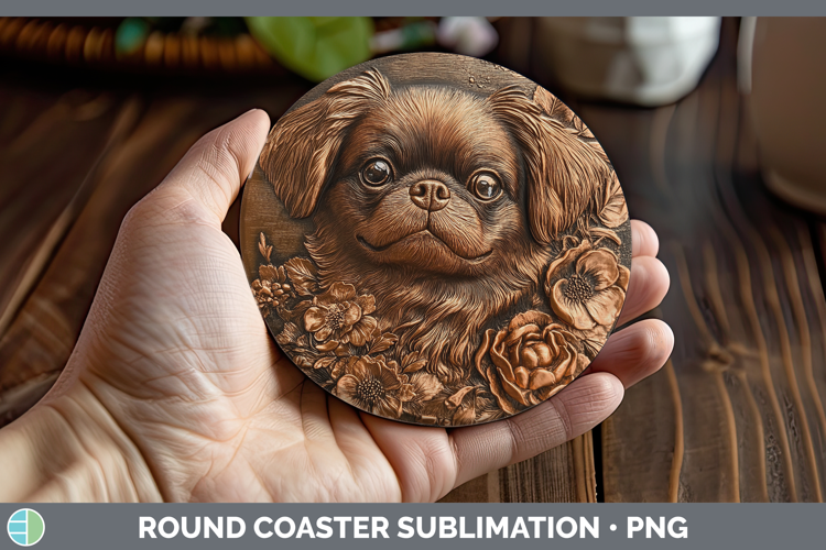 Dogs 02 Copper Relief Pekingese Round Coaster Sublimation Co