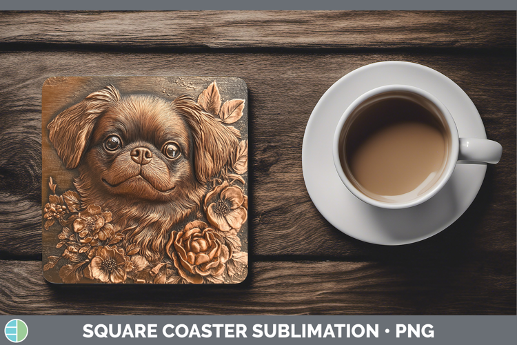 Dogs 02 Copper Relief Pekingese Square Coaster Sublimation C