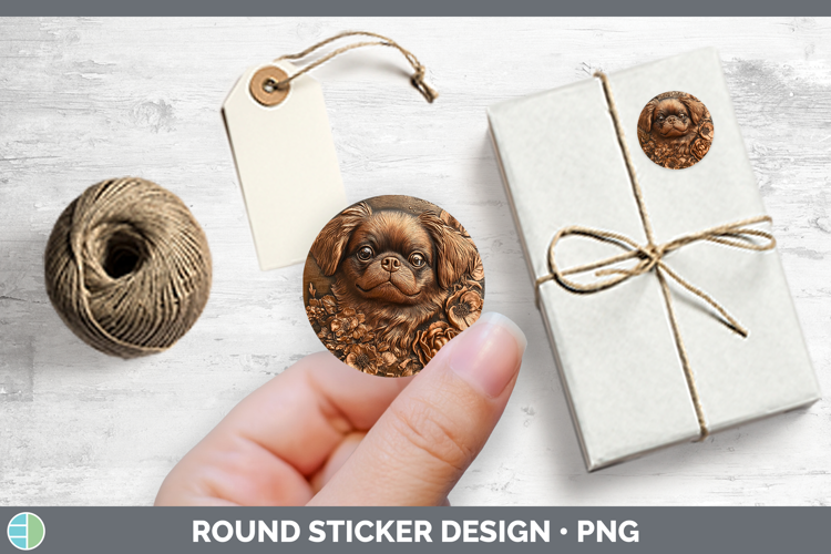 Dogs 02 Copper Relief Pekingese Stickers | Round Labels Desi