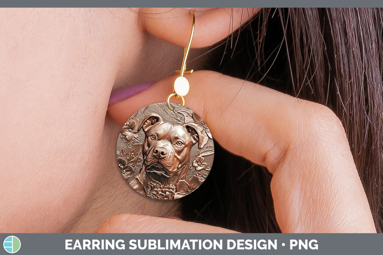 Dogs 02 Copper Relief Pit Bull Round Earrings Sublimation Ea