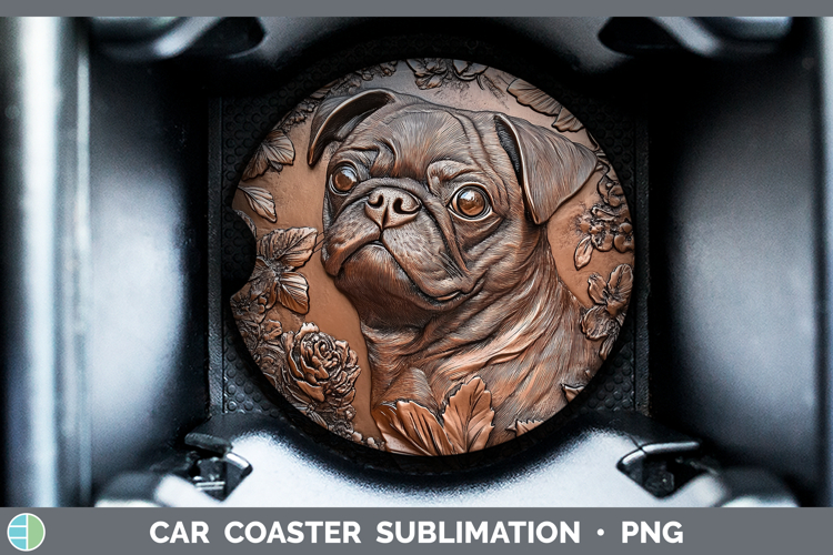 Dogs 02 Copper Relief Pug Car Coaster Sublimation Designs