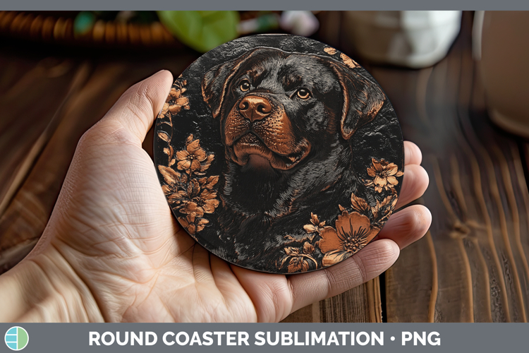 Dogs 02 Copper Relief Rottweiler Round Coaster Sublimation C
