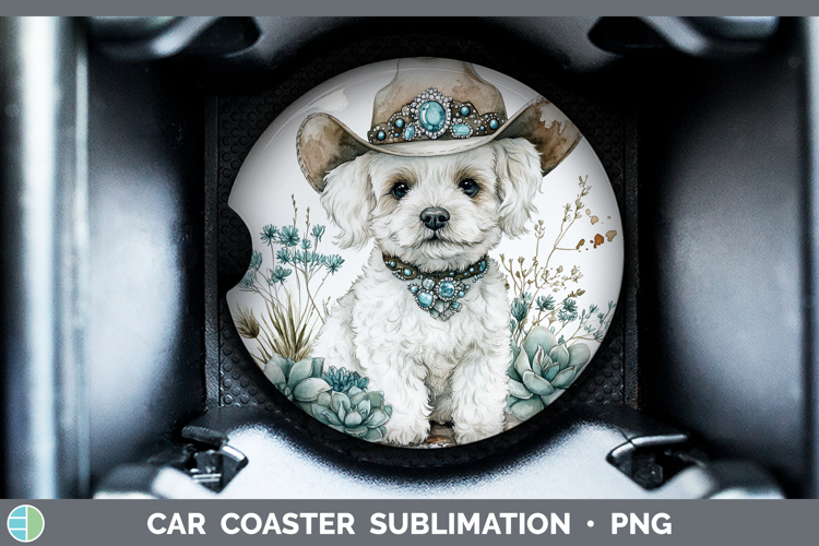 Dogs 02 Country Western Bichon Frise Car Coaster Sublimation
