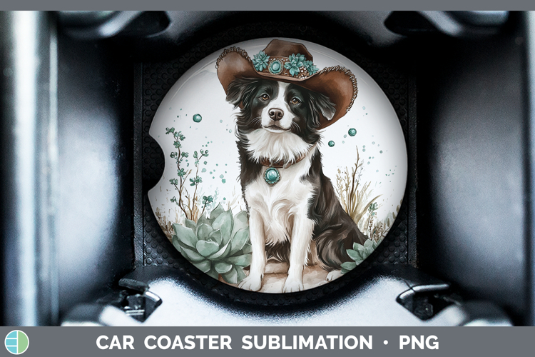 Dogs 02 Country Western Border Collie Car Coaster Sublimatio