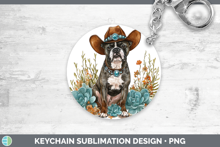 Dogs 02 Country Western Boxer Keychain Sublimation Keyring D