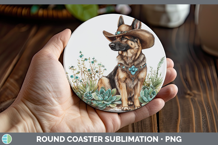 Dogs 02 Country Western German Shepherd Round Coaster Sublim