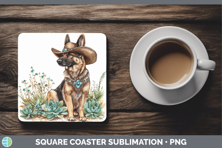 Dogs 02 Country Western German Shepherd Square Coaster Subli