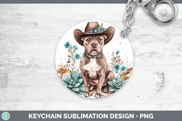 Dogs 02 Country Western Pit Bull Keychain Sublimation Keyrin