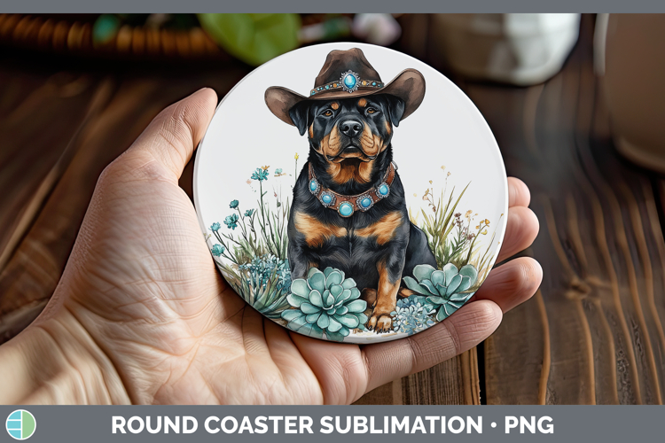 Dogs 02 Country Western Rottweiler Round Coaster Sublimation