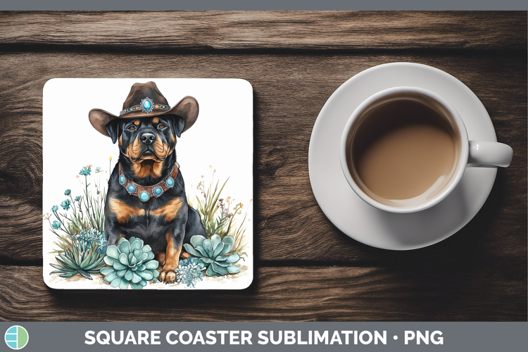 Dogs 02 Country Western Rottweiler Square Coaster Sublimatio