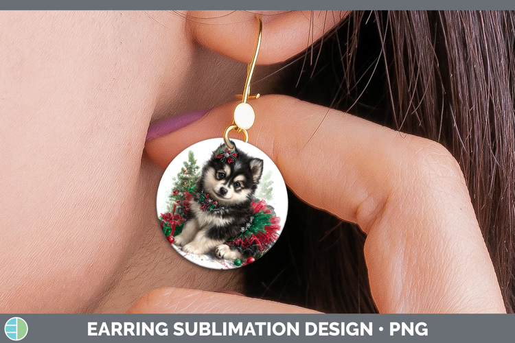 Alaskan Malamute Dogs 02 Cute Christmas Round Earrings Subli
