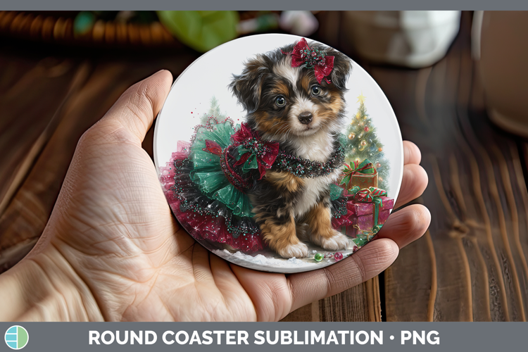 Australian Shepherd Dogs 02 Cute Christmas Round Coaster Sub