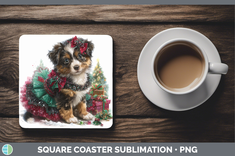 Australian Shepherd Dogs 02 Cute Christmas Square Coaster Su