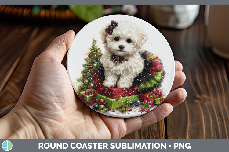 Bichon Frise Dogs 02 Cute Christmas Round Coaster Sublimatio