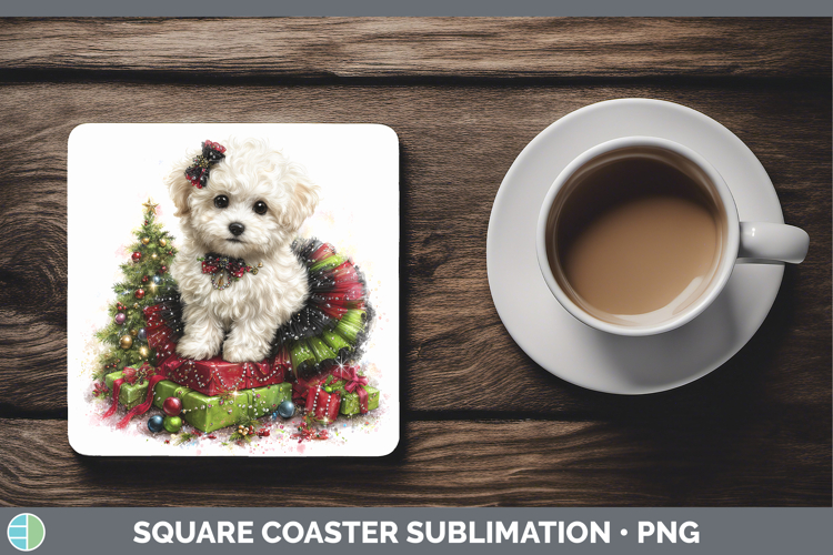 Bichon Frise Dogs 02 Cute Christmas Square Coaster Sublimati