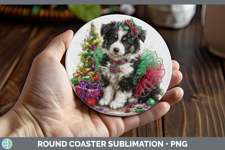 Border Collie Dogs 02 Cute Christmas Round Coaster Sublimati