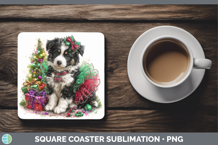 Border Collie Dogs 02 Cute Christmas Square Coaster Sublimat