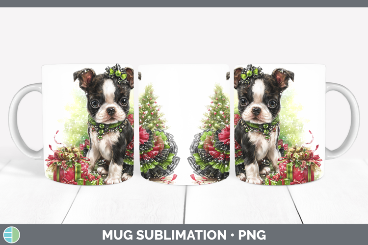 Boston Terrier Dogs 02 Cute Christmas Mug Wrap Sublimation D