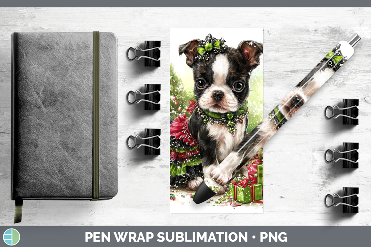 Boston Terrier Dogs 02 Cute Christmas Pen Wrap Sublimation D