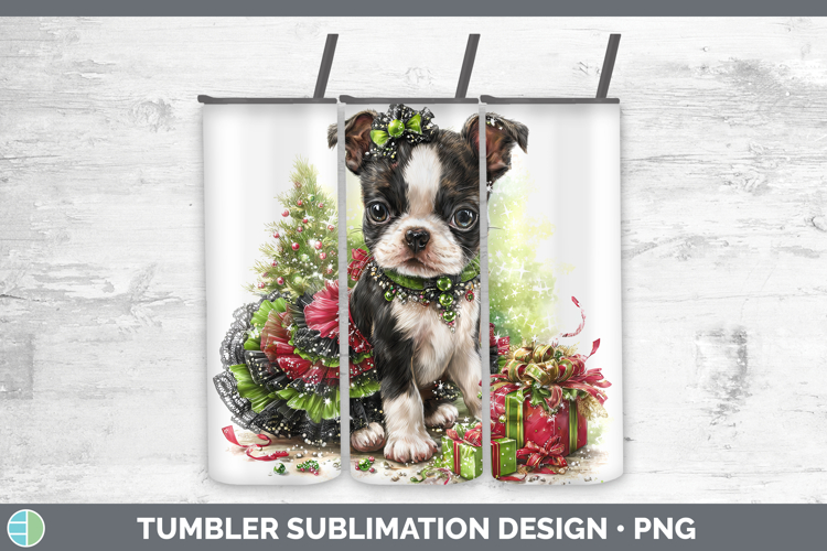 Boston Terrier Dogs 02 Cute Christmas Tumbler Sublimation De