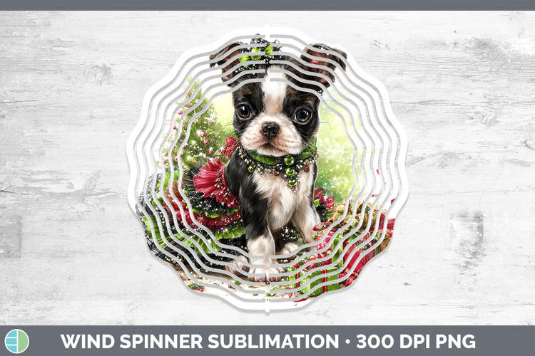 Boston Terrier Dogs 02 Cute Christmas Wind Spinner Sublimati