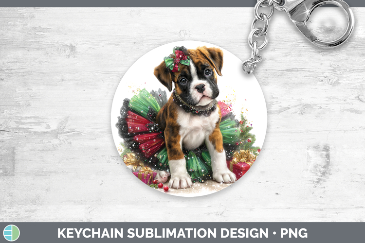 Boxer Dogs 02 Cute Christmas Keychain Sublimation Design