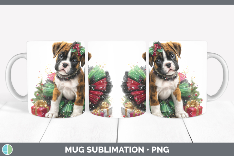 Boxer Dogs 02 Cute Christmas Mug Wrap Sublimation Design