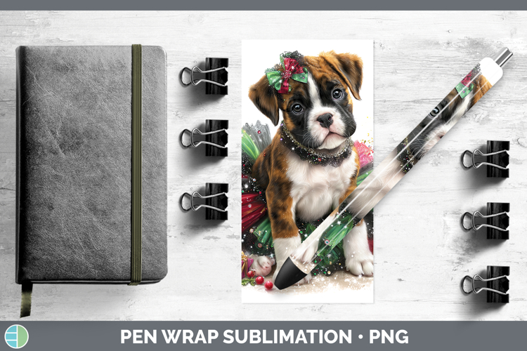 Boxer Dogs 02 Cute Christmas Pen Wrap Sublimation Design