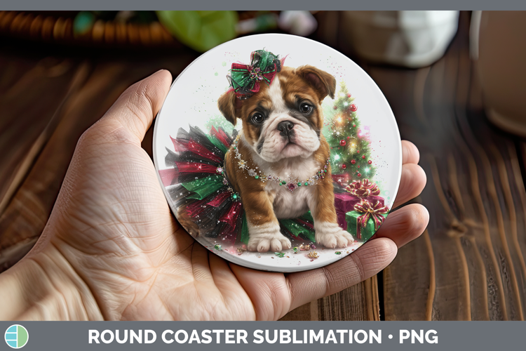 Bulldog Dogs 02 Cute Christmas Round Coaster Sublimation Des
