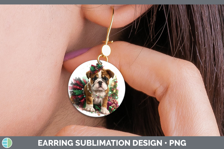 Bulldog Dogs 02 Cute Christmas Round Earrings Sublimation De