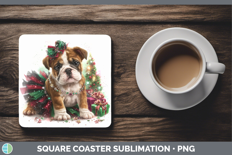 Bulldog Dogs 02 Cute Christmas Square Coaster Sublimation De