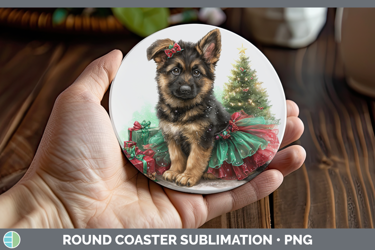 German Shepherd Dogs 02 Cute Christmas Round Coaster Sublima
