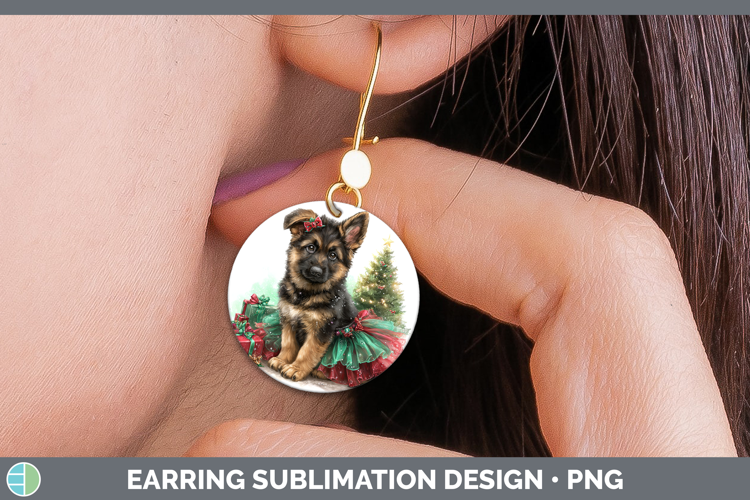 German Shepherd Dogs 02 Cute Christmas Round Earrings Sublim