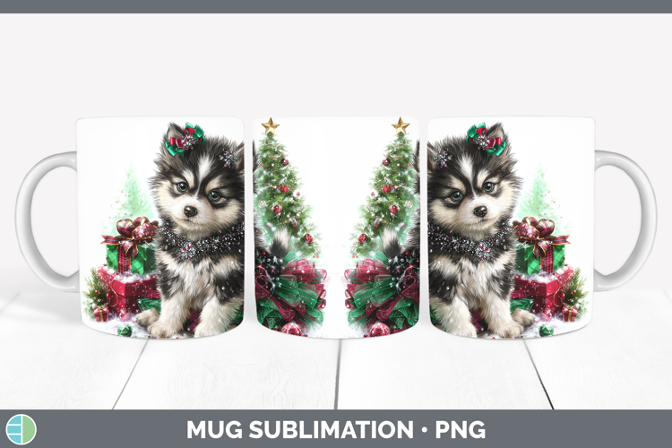 Husky Dogs 02 Cute Christmas Mug Wrap Sublimation Design