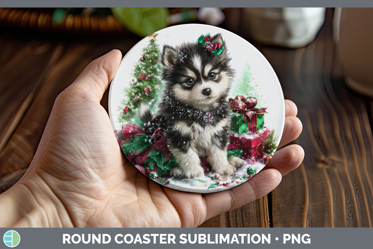 Husky Dogs 02 Cute Christmas Round Coaster Sublimation Desig